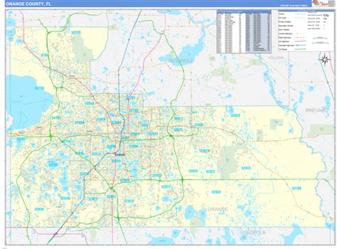 Orange County, FL Zip Code Wall Map Basic Style by MarketMAPS - MapSales