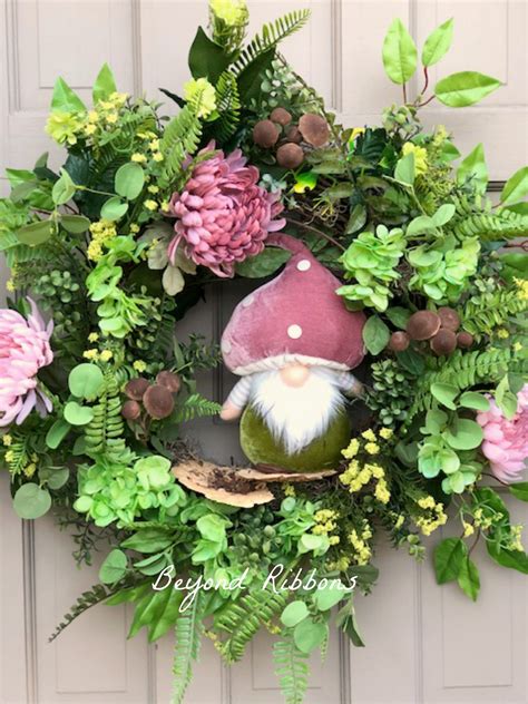 Gnome Wreath Floral Wreath Front Door Wreath Summer Wreath Etsy In