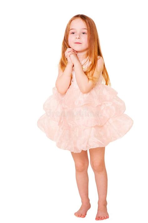 Portrait of a Child in the Studio. Little Girl Child in Pink Dress ...