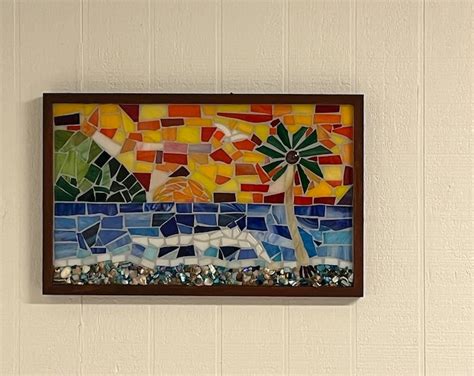 Ocean Mosaic Art, Sunset Mosaic Decor, Beach Mosaic Art, Stained Glass Mosaic Wall Art. Resin ...