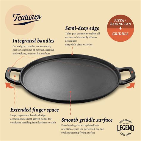 Buy Legend Cookware Cast Iron Pizza Pan 14” Steel Pizza Cooker With