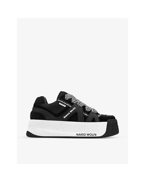 Naked Wolfe Slide Leather Suede And Mesh Platform Trainers In Black