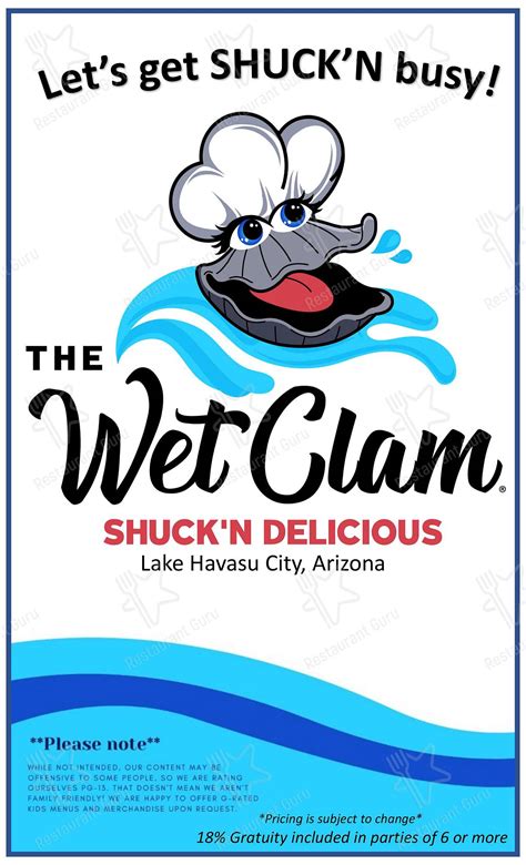 Menu At The Wet Clam Pub And Bar Lake Havasu City Az 95 N 718