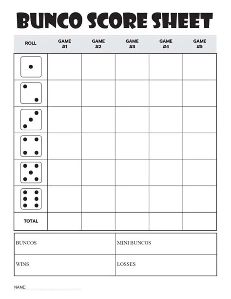 Bunco Score Sheets - 5 - Personalized Templates