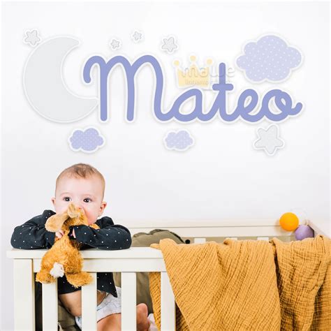 Vinilo Pared Infantil Con Nombre Personalizado Luna Y Estrellas Mawe