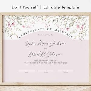 Certificate of Marriage Keepsake Editable Wedding Certificate - Etsy