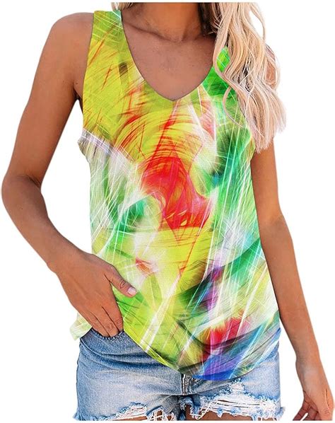 Ausgefallene Blusen Ärmelloses Damen T Shirt Mit Tie Dye Print