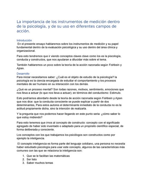 Ensayo Teor A De La Medida La Importancia De Los Instrumentos De