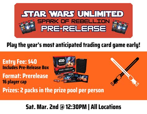 Star Wars Unlimited Spark Of Rebellion Pre Release — Game Universe