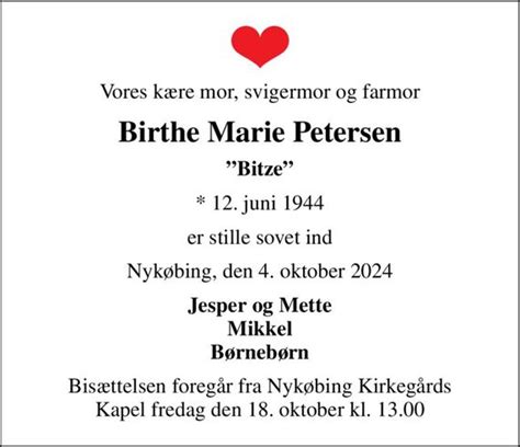 Birthe Marie Petersen D Dsannoncer I Danmark