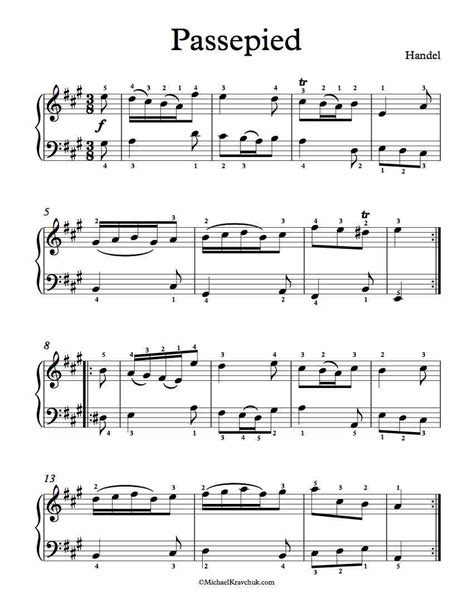 Free Piano Sheet Music Passepied In A Major Handel Michael Kravchuk