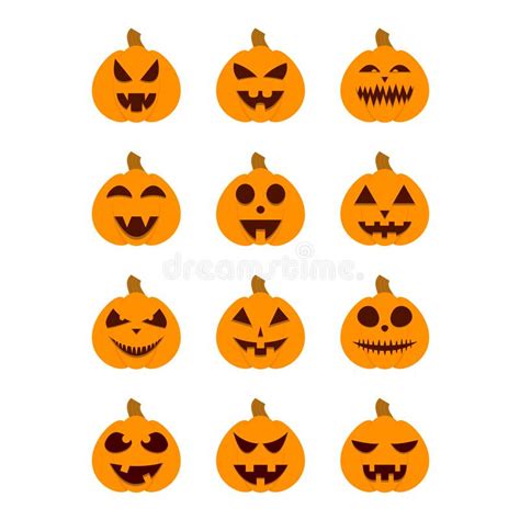 Conjunto De Iconos De Calabazas Calabazas De Halloween Con Cara