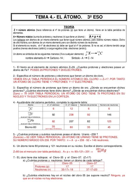 Atomoejercicios Resueltos3º Eso Enseñanza De Química Ejercicios