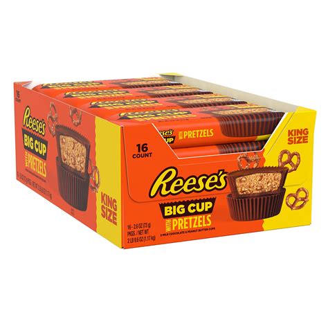 REESE'S Big Cup Stuffed with Pretzels Milk Chocolate Peanut Butter Cups Candy Gluten Free 2.6 oz ...