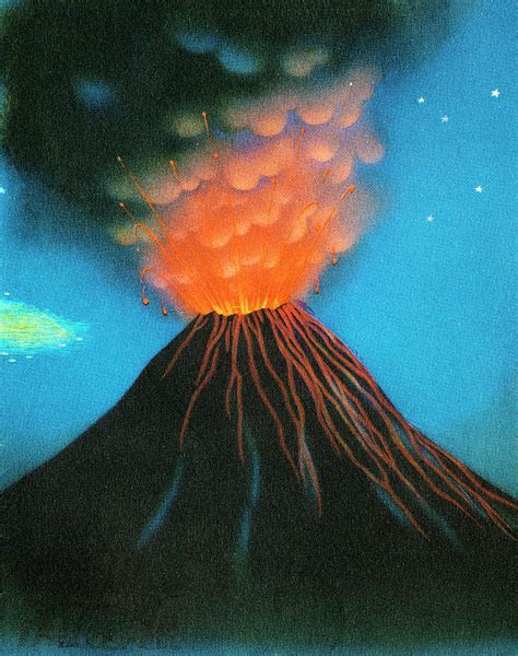 Erupting Volcano Drawing By Csa Images Pixels