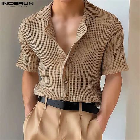 Incerun Camisa De Manga Corta Para Hombre Ropa De Calle Informal Con Solapa De Color S