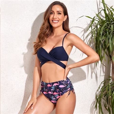 Bikini Côtelé pour Femme Couleur Unie Bikini Deux Pièces Sexy Taille Haute Maillot de Bain Push