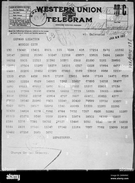 Zimmermann Telegram as Received by the German Ambassador to Mexico ...