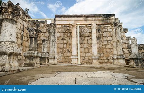 The Ruins of White Synagogue in Jesus Town of Capernaum, Israel Stock ...