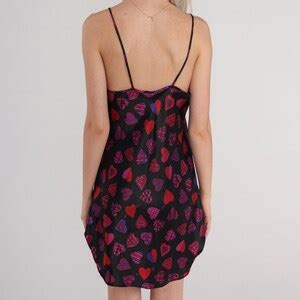 Heart Print Slip Dress Y K Black Lingerie Mini Dress Nightie Full Slip Short Nightgown Spaghetti