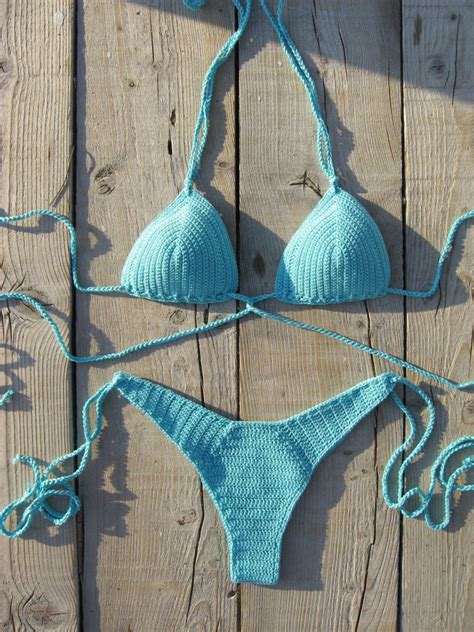 Crochet Bikini High Hip Brazilian Crochet Bikini Set Aqua Etsy