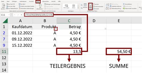 Excel TEILERGEBNIS Funktion einfach erklärt mit Beispiel mit Video