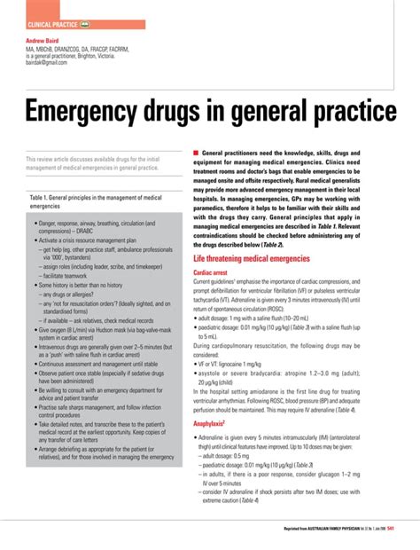 Emergency drug list