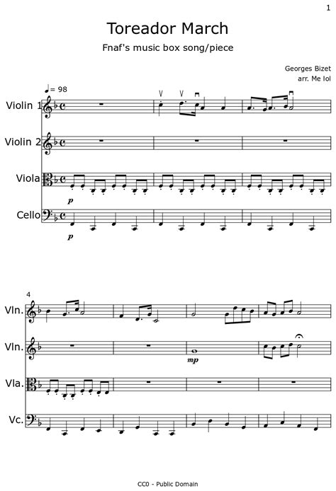 Toreador March Sheet Music For Violin Viola Cello