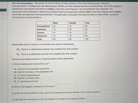 Solved Sex Role Stereotyping The Article A Cross Cultural Chegg