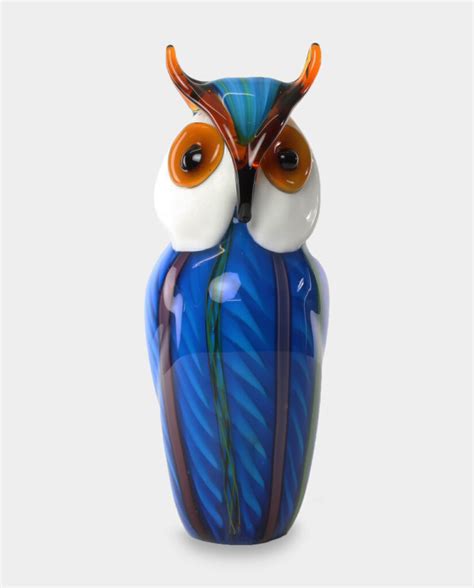 Glass Figure Murano Style Large Blue Owl Decorative Gift Idea