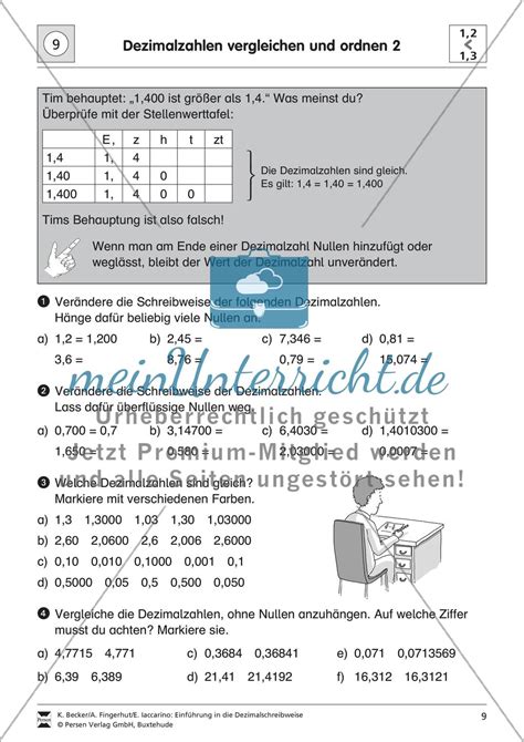 Einführung in Dezimalschreibweise meinUnterricht