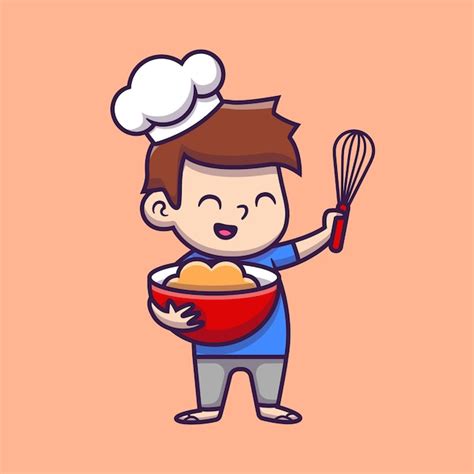 Милый мальчик шеф-повар готовит мультфильм значок иллюстрации | Премиум ...