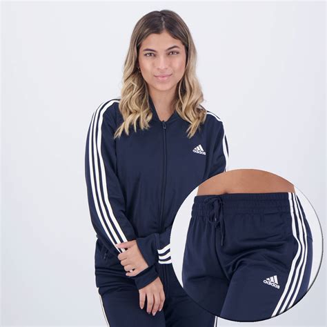 Agasalho Adidas Essentials 3 Stripes Feminino Marinho FutFanatics