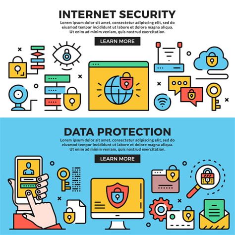 Internet Security Data Protection Line Banners Set Eps Vector Uidownload