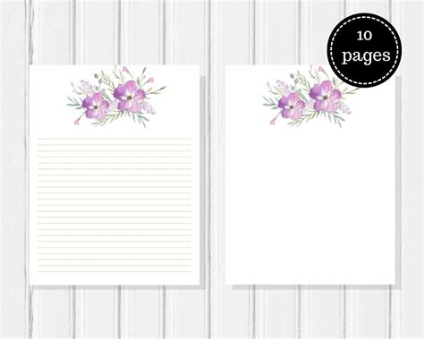 Purple Stationery Set Printable Page Letter Paper Pdf Etsy