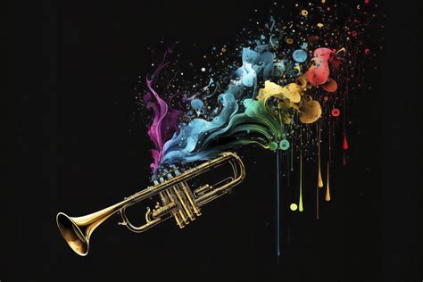 Trumpet Colorful Brass Musical Instruments Splash Illustration On Black