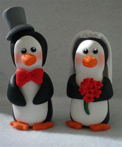 Penguin Wedding Cake Topper Bride And Groom By Indigo28caketops