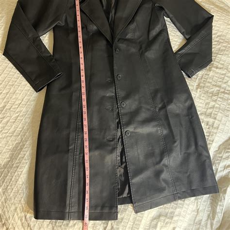 Black Faux Leather Trench Coat Wild Depop