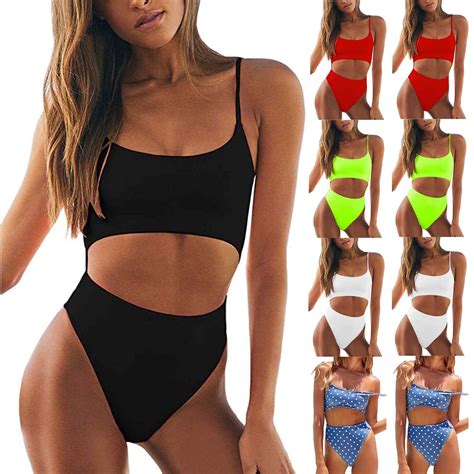 Jacenvly Plus Size Bikini Swimsuits For Women Clearance Breathable Women Scoop Neck Cut Out
