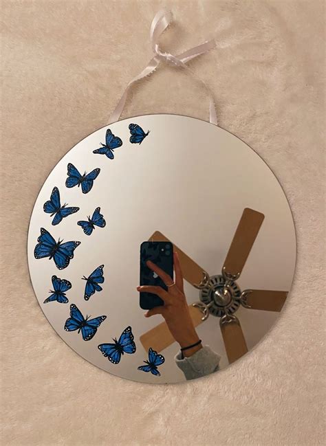 12 Hand Painted Blue Butterfly Mirror Etsy Mirror Painting Painted