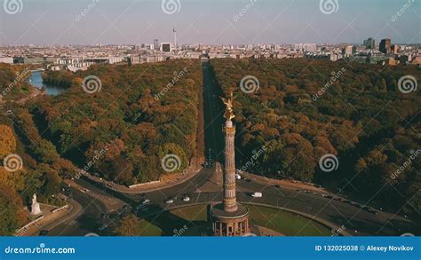 Aerial Shot Of Berlin Victory Column In Tiergarten Park Editorial Stock