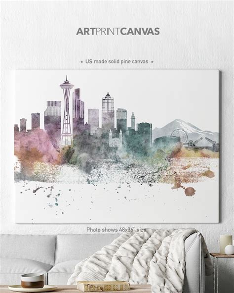 Seattle Skyline Canvas Seattle Canvas Pastel Print Seattle - Etsy