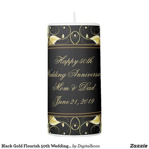 Black Gold Flourish 50th Wedding Anniversary Pillar Candle Zazzle 50th Wedding Anniversary