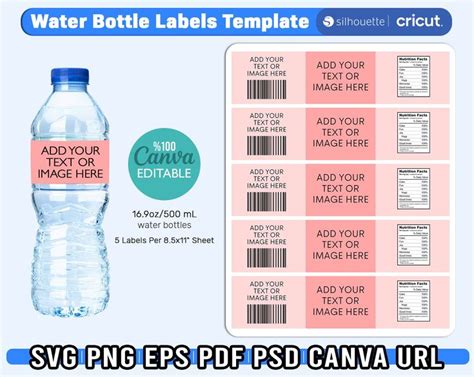 Water Bottle Label Template, Canva Editable Water Label, Water Bottle ...