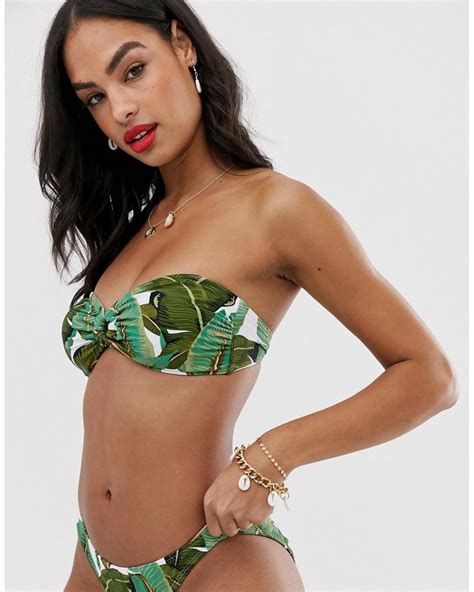 Vero Moda Palm Print Bandeau Bikini Top In White Lyst