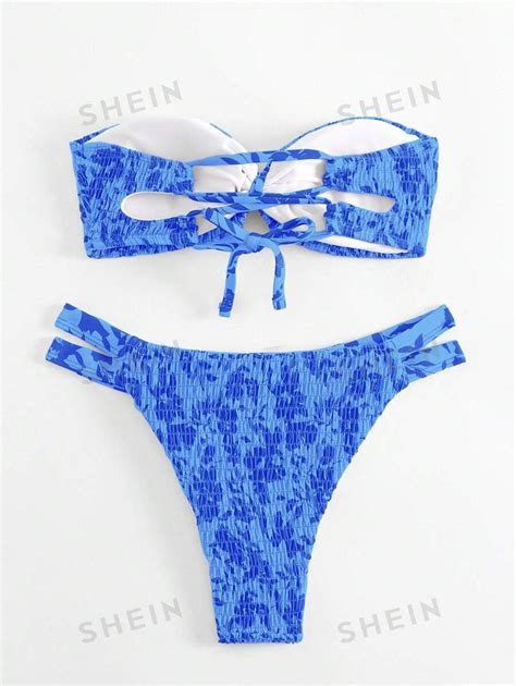 Shein Swim Mod Ensemble Bikini Bandeau Imprim Floral Pour Femmes En
