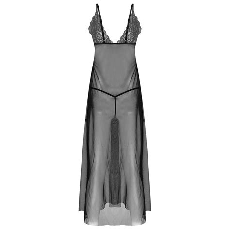 Women Sexy Lace Sheer Dress Split See Through Mesh Lingerie Nightwear Nightdress EBay