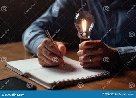 New Idea Concept With Man Writing Down On Paper His New Idea