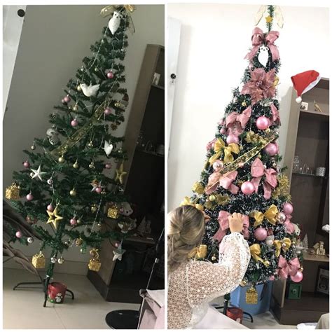 Antes e depois da minha árvore de natal Deixei ela cheia dessa forma