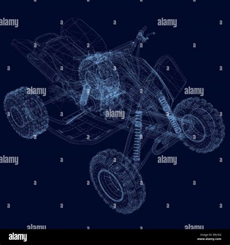 ATV Wireframe Isometric View Polygonal Detailed Quad Bike 3D Vector